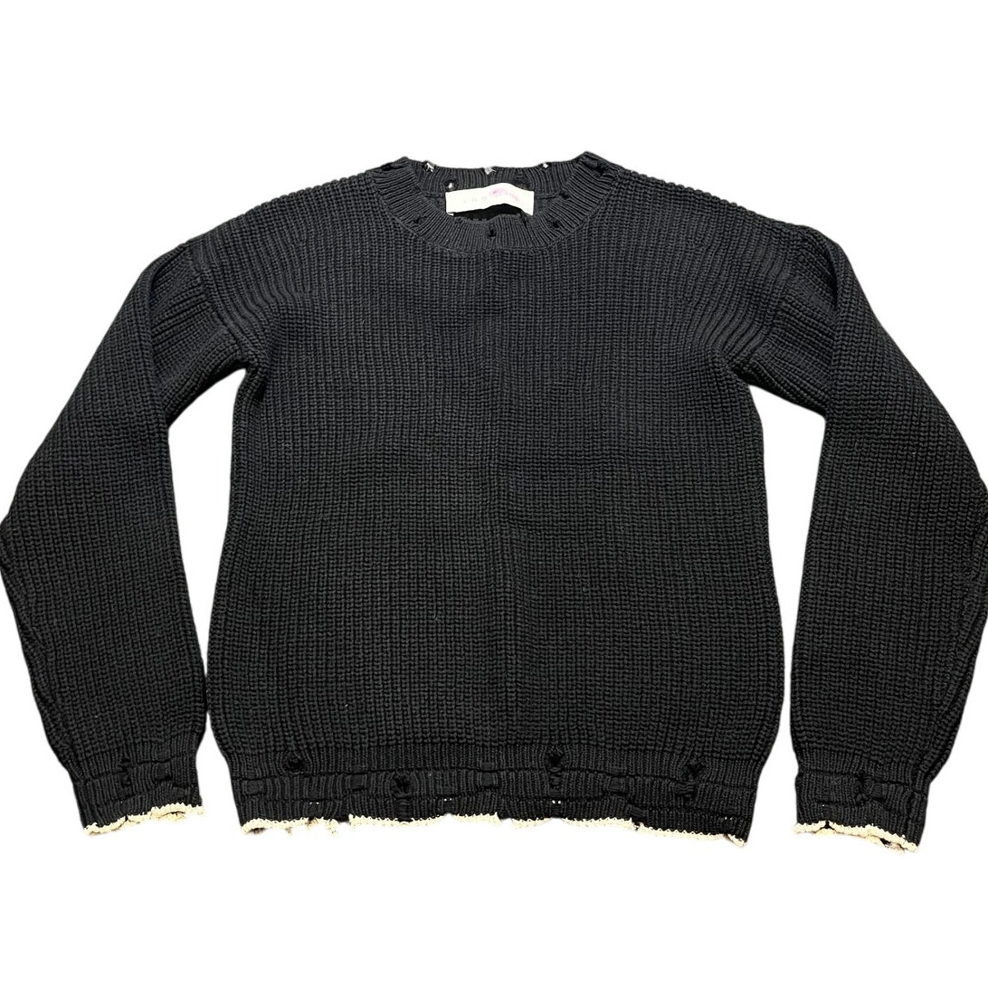 Iro Distressed Chunky Knit Crewneck Sweater Black Medium Grunge Moto Cotton